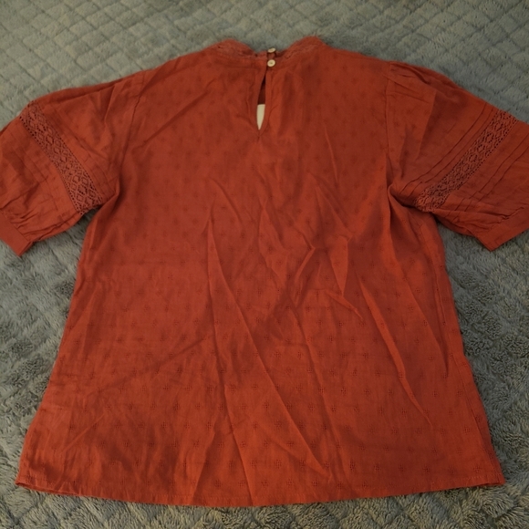 *NEW WOMEN'S COTTAGE CORE PEASANT PUFF SHOULDER CROCHETED TERRACOTTA SMALL - Picture 5 of 6